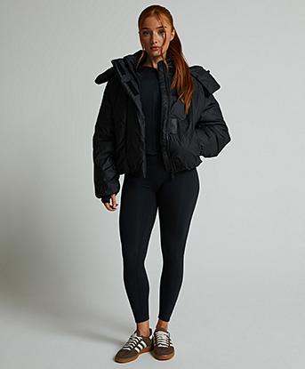 Dès Vu Womens Coated Collar Hooded Jacket in Black