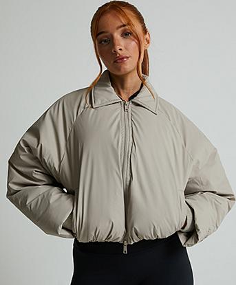 Dès Vu Womens Coated Collar Bomber Jacket in Ecru