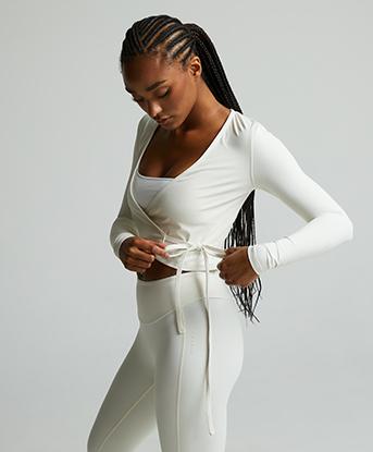 Forena  Womens Smooth Like Butter Long Sleeve Wrap Top in Eggnog