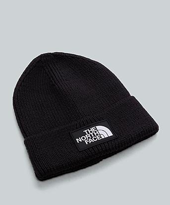 The North Face Logo Box Cuffed Beanie Hat in TNF Black
