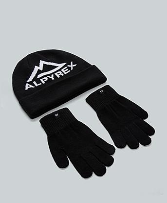 Alpyrex Element Beanie & Glove Set in Jet Black / Optic White
