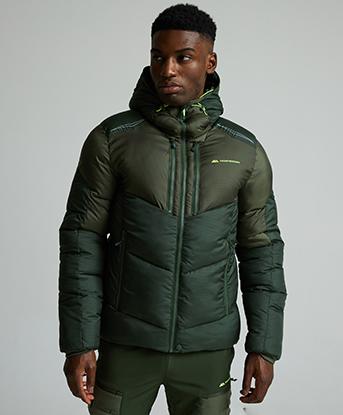 Monterrain Orbit Puffer Jacket in Kombu Green / Beetle / Volt