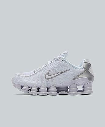 Nike Junior Shox TL Trainer in White / Metallic Silver / Max Orange