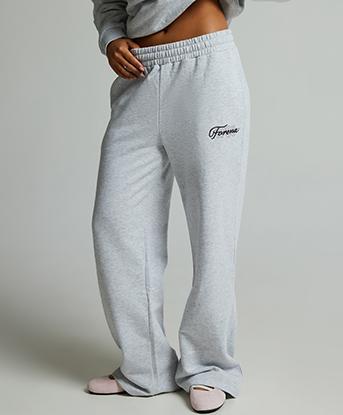 Forena  Womens Maeve Straight Leg Jogger in Ice Grey Marl / Maroon Banner