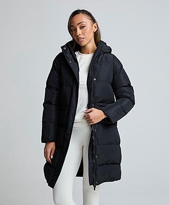 Closure London Womens Longline Baffle Puffer Jacket in Black