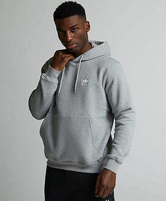 adidas Originals Essential Overhead Hoodie in Medium Grey Heather / White