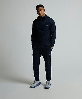Trailberg District Gridded Fleece Jogger in Deep Ocean / Storm Grey