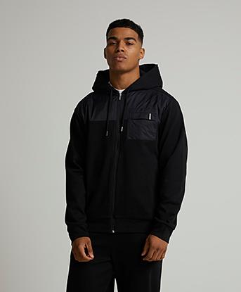 Celebre Full Zip Contrast Pocket Hoodie in Jet Black