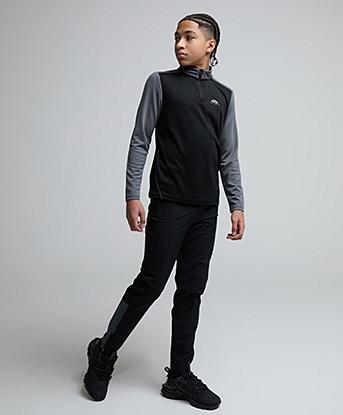Trailberg Junior Essentials Quarter Zip T-Shirt in Black / Urban Smoke