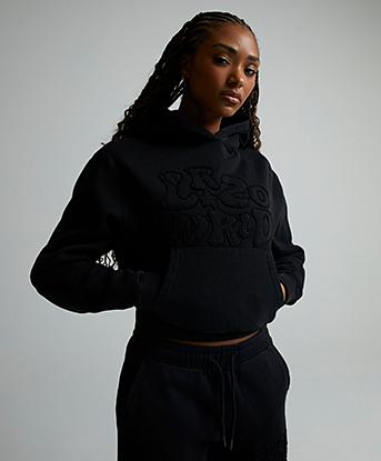 Lorenzo Womens LRZO WRLD Applique Hoodie in Black