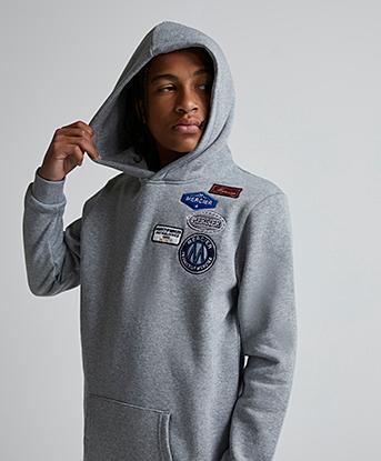 Mercier Junior OG Badge Overhead Hoodie in Grey Heather