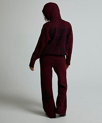 Dripmade Womens Lotto Knitted Hoodie in Maroon / Tonal