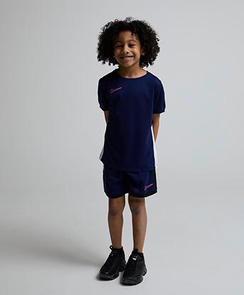 Nike Nursery Academy T-Shirt and Short Set in Blue Void / Black / White / Pinksicle