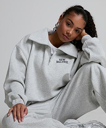 New Balance Womens Trackside Fleece Half Zip in Ash Heather