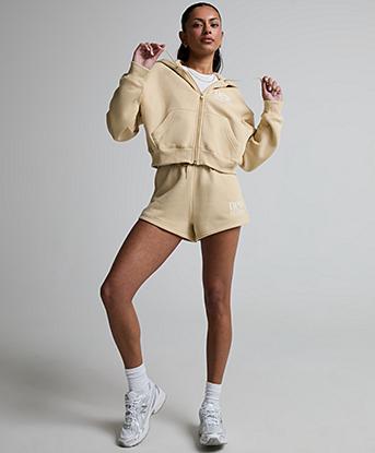 New Balance Womens Reimagined Fleece Full Zip Hoodie in Toasted Sesame
