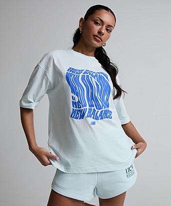 New Balance Womens Wavy Relaxed T-Shirt in Glint Blue