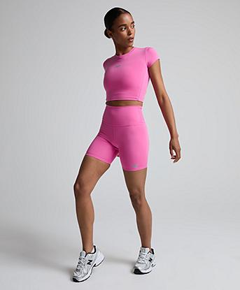 New Balance Womens Harmony High-Rise 6 Inch Short in Pink Satin