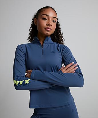 Montirex Womens Nova Quarter Zip Top in Greyed Indigo