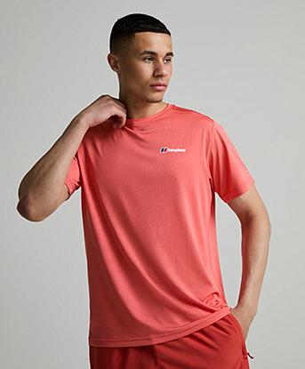 Berghaus Gladefell Print Tech T-Shirt in Sun Burst / Apricot Spice