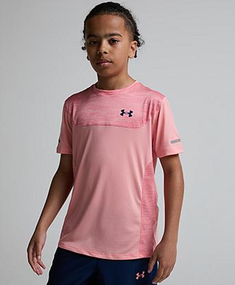 Under Armour Junior UA Tech Utility Short Sleeved T-Shirt in Posh Pink / Academy