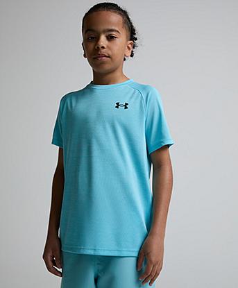 Under Armour Junior UA Tech Textured T-Shirt in Blue Haze / Black