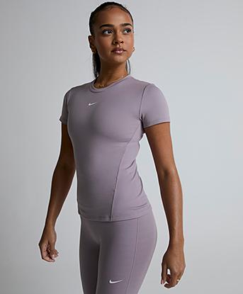 Nike Womens One Fitted Dri-FIT Fitted Short Sleeve T-Shirt in Light Violet Ore / White