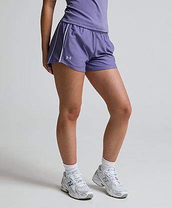 Under Armour Womens Tech Play Up Short in Purple Luxe / Purple Crest
