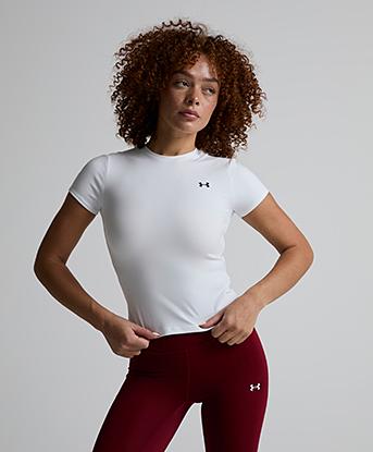 Under Armour Womens Motion Fitted Short Sleeve T-Shirt in White / Black