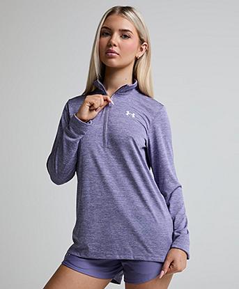 Under Armour Womens Tech Half Zip Top in Purple Luxe / White