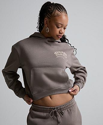 Lorenzo Womens Dream Academy Crop Hoodie in Soft Taupe