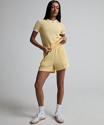 adidas Originals Womens 3 Stripe Slim T-Shirt in Orange Tint / Off White