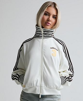 adidas Originals Womens Vintage BB Striped Track Top in Off White / Aurora Coffee / Orange Tint