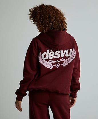 Dès Vu Womens Your Aura Hoodie  in Deep Berry / Pink / Lemon