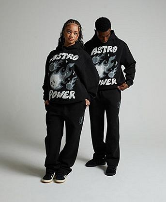 Epic Kid Logo Baggy Fit Open Hem Jogger in Black