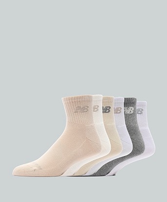 New Balance Everyday Seasonal Ankle 6 Pack Sock in Grey / White / Beige.