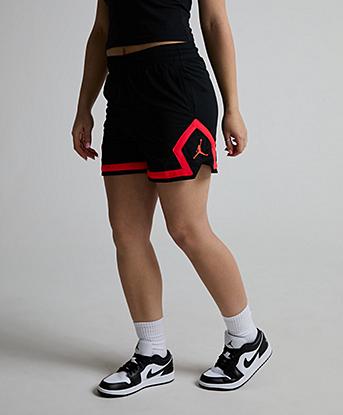 Jordan Womens Sport Diamond 4 Inch Short in Black / Infrared 23