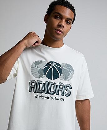 adidas Originals World Wide Hoops Basketball T-Shirt in Off White