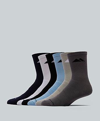 Monterrain 6 Pack Form Core Cushioned Crew Sock  in Black / Airy Blue / Night Owl / Black