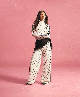 adidas Originals Womens Satin Polka Dot Pant in Off White / Black