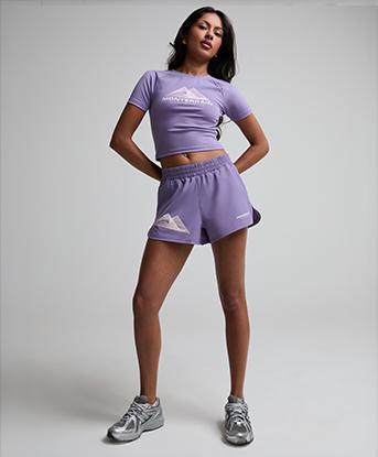 Monterrain Womens Balance Slim Fit T-Shirt in Dreamsmoke Violet / Rosy Swirl
