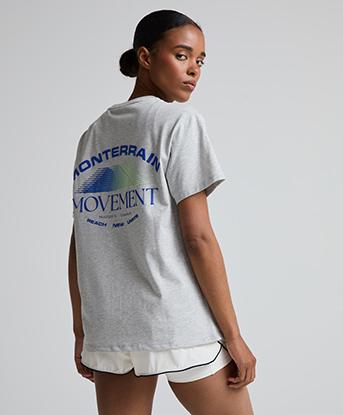 Monterrain Womens Movement T-Shirt in Grey Marl / Electric Neptune / Spring Veil