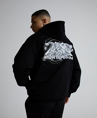 Monterrain Pulse Overhead Fleece Hoodie in Black / Optic White