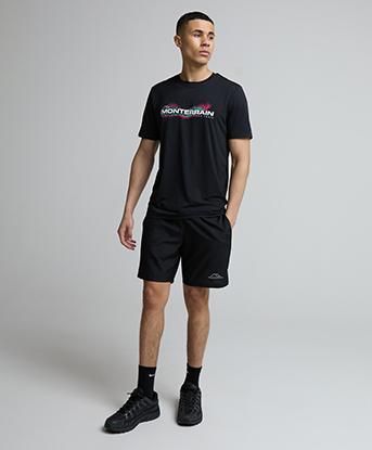 Monterrain Pace Woven Short in Black / Aqua / Red
