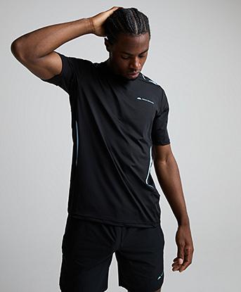 Monterrain Stride T-Shirt in Black / Skybound Blue
