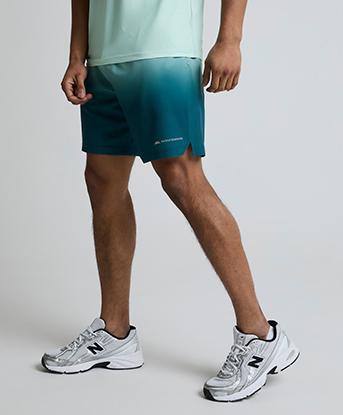 Monterrain Distance Ombre Woven Running Short in Seafarer Teal / Stream Green