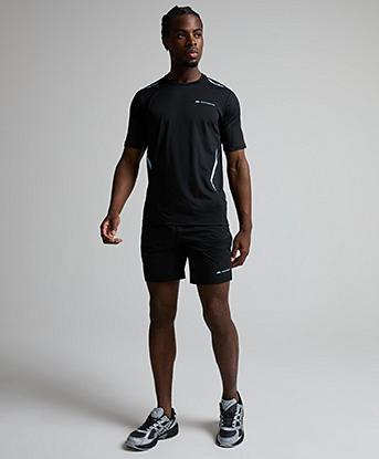 Monterrain Stride Woven Short in Black / Skybound Blue
