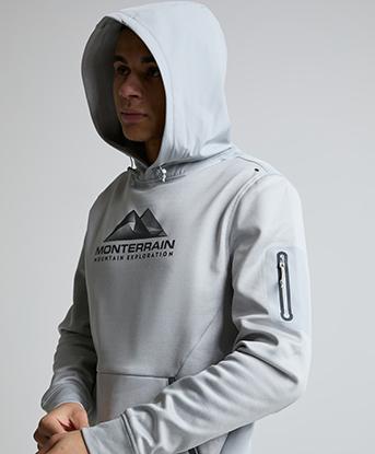 Monterrain Speed 2.0 Poly Fleece Overhead Hoodie in Salted Fog Melange