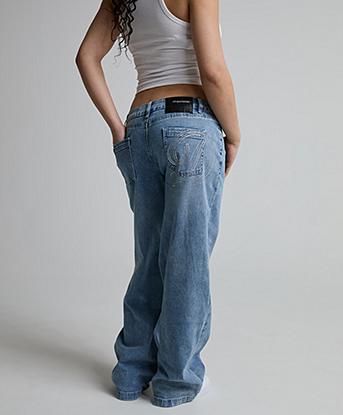 Dripmade Womens Reign Baggy Fit Denim Jean in Vintage Washed Blue