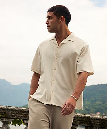 Celebre Textured Knitted Shirt in Cloud Drift