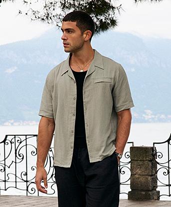 Celebre Linen Resort Shirt in Cedar Smoke